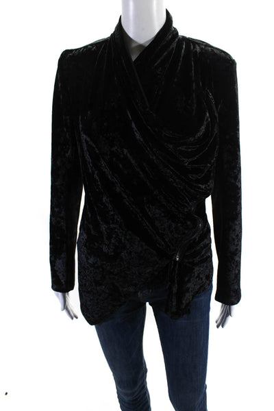 Blank NYC Womens Velvet Asymmetrical Zip Up Jacket Coat Black Size S