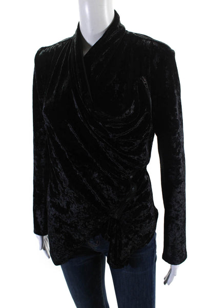 Blank NYC Womens Velvet Asymmetrical Zip Up Jacket Coat Black Size S