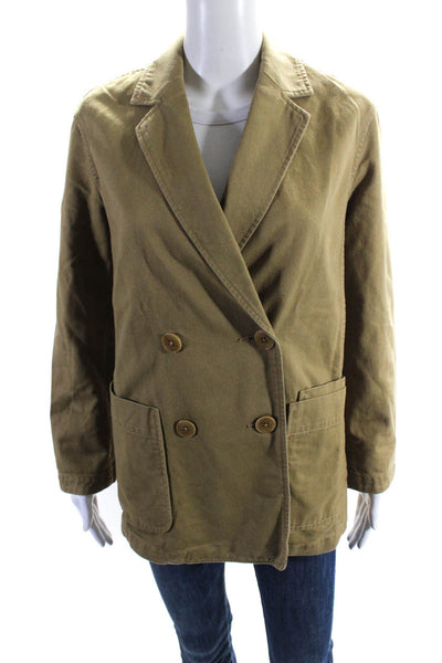 Madewell Womens Twill Notched Collar Double Breasted Jacket Green Size XXS