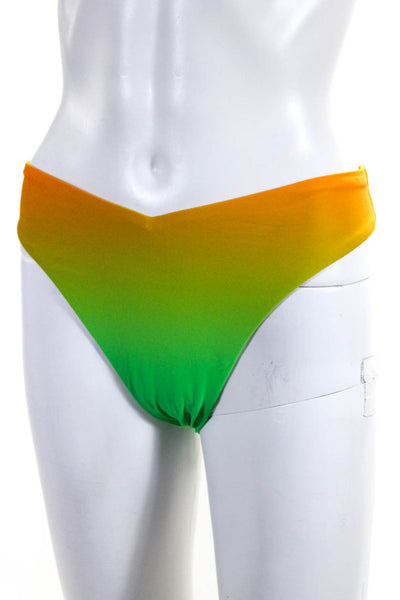 We Wore What Womens High Cut Ombre Print Bikini Bottoms Green Yellow Size L