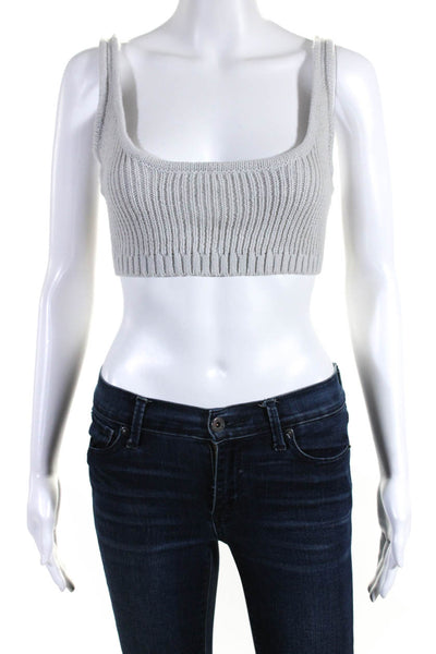 We Wore What Womens Scoop Neck Ribbed Knit Cropped Bra Top Gray Size M