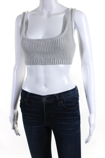 We Wore What Womens Scoop Neck Ribbed Knit Cropped Bra Top Gray Size M