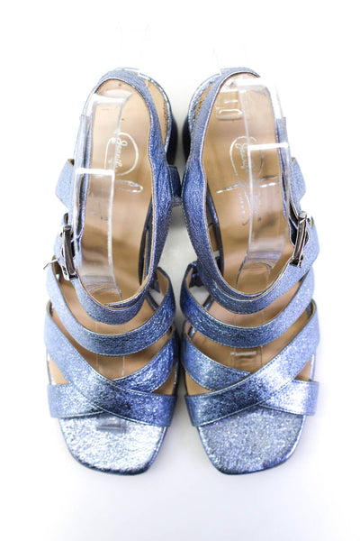 Jennifer Tattanelli Womens Metallic Leather Strappy Sandals Blue Size 8US 38EU