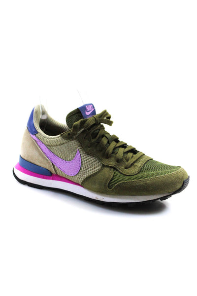 Nike Womens Green Suede Pink Internationalist Low Top Sneakers Shoes Size 8