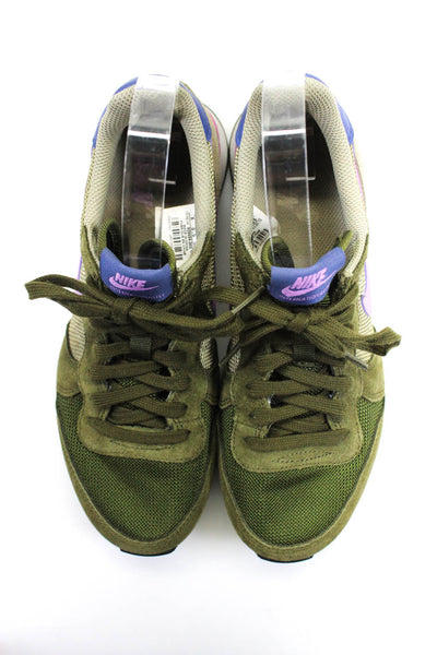 Nike Womens Green Suede Pink Internationalist Low Top Sneakers Shoes Size 8