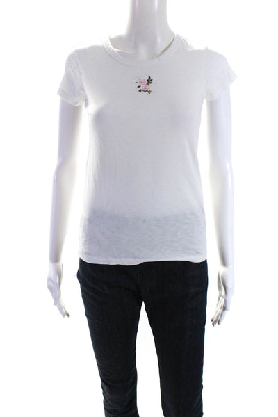 Rag & Bone Womens Jersey Knit Embroidered Rose T-Shirt Tee White Size XXS