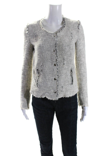 IRO Womens Tweed Crew Neck Zip Up Snap Front Jacket Blazer White Size 34