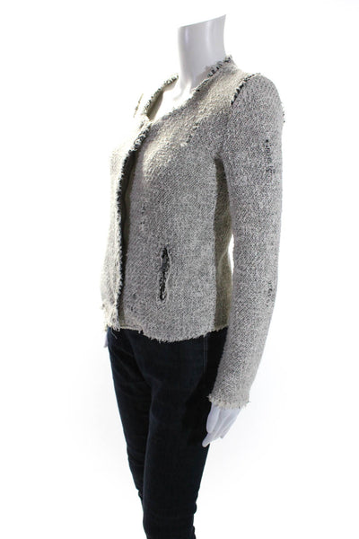 IRO Womens Tweed Crew Neck Zip Up Snap Front Jacket Blazer White Size 34