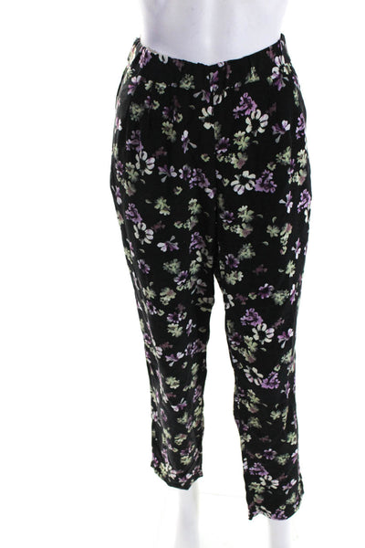 Equipment Femme Womens Silk Floral Ruched Slip-On Straight Pants Black Size M