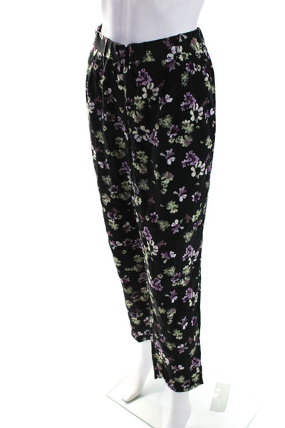 Equipment Femme Womens Silk Floral Ruched Slip-On Straight Pants Black Size M