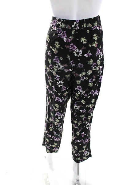 Equipment Femme Womens Silk Floral Ruched Slip-On Straight Pants Black Size M