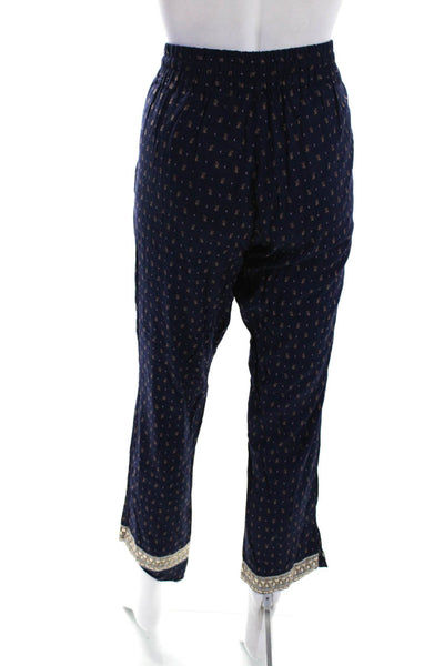 Calypso Womens Cotton Spotted Print Ruched Drawstring Straight Pants Blue Size M