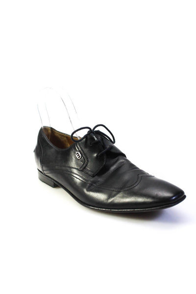 Gucci Mens Square Toe Flat Leather Derby Dress Shoes Black Size 7.5