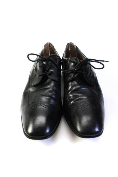 Gucci Mens Square Toe Flat Leather Derby Dress Shoes Black Size 7.5