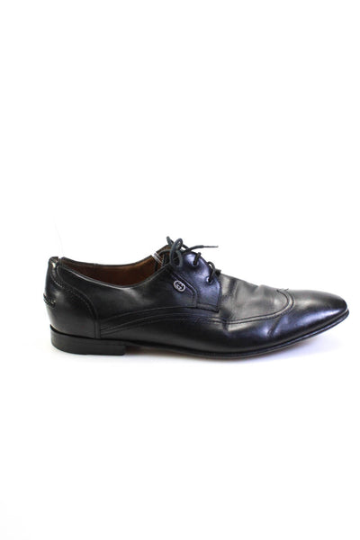 Gucci Mens Square Toe Flat Leather Derby Dress Shoes Black Size 7.5