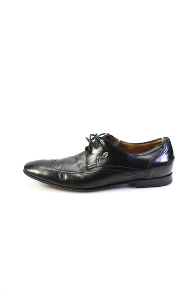 Gucci Mens Square Toe Flat Leather Derby Dress Shoes Black Size 7.5