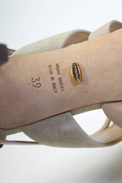 Sergio Rossi Womens Stiletto Strappy Slide Sandals Brown Suede Leather Size 39