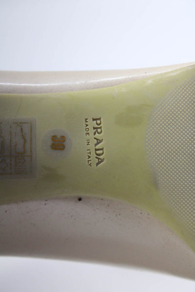 Prada Womens Stiletto Grosgrain Bow Peep Toe Pumps Brown Patent Leather Size 39