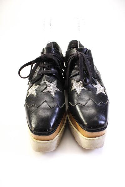 Stella McCartney Womens Lace Up Glitter Star Platform Oxfords Black Size 40