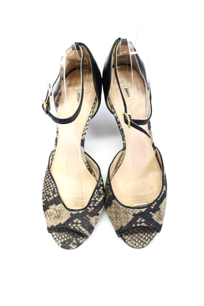 J Crew Womens Brown Snakeskin Print Peep Toe D'Orsay Sandals Shoes Size 7.5