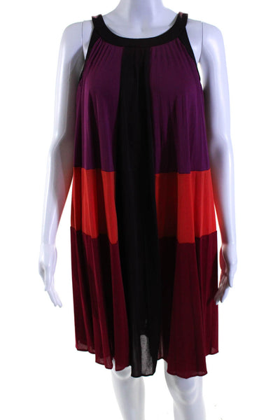 BCBG Max Azria Womens Pleated Color Block Halter Shift Dress Purple Orange XS