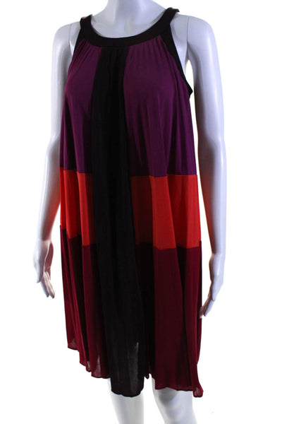 BCBG Max Azria Womens Pleated Color Block Halter Shift Dress Purple Orange XS