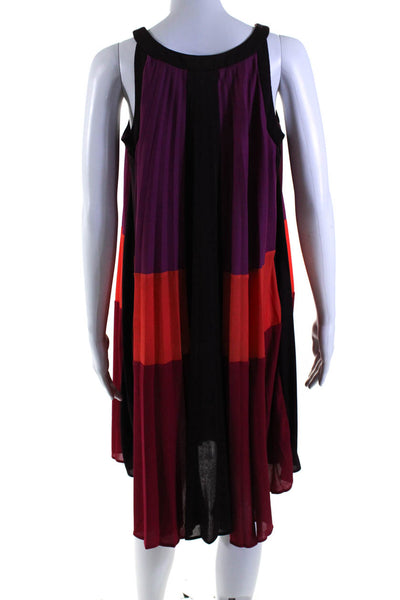 BCBG Max Azria Womens Pleated Color Block Halter Shift Dress Purple Orange XS