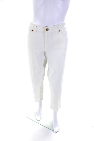 Tory Burch Womens Tapered Leg Front Zip White Washed Jeans Denim White Size 32