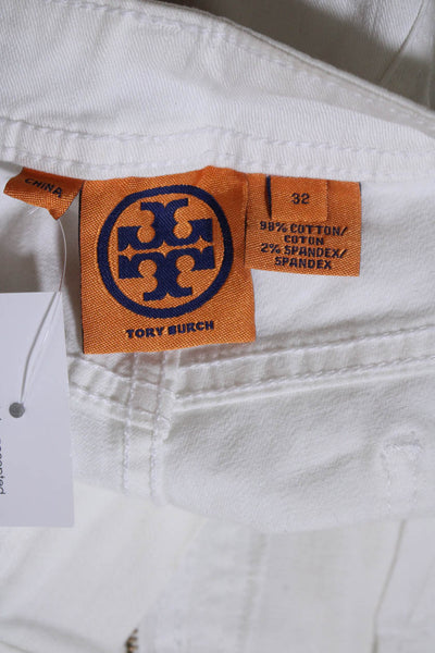 Tory Burch Womens Tapered Leg Front Zip White Washed Jeans Denim White Size 32