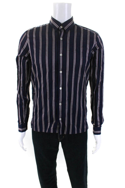 Bazar Christian Lacroix Mens Collared Button Down Striped Shirt Blue Size 15