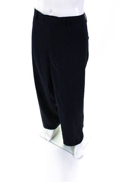 Lauren Ralph Lauren Mens Tapered Leg Pin Stripe Flat Front Pants Wool Blue 52R
