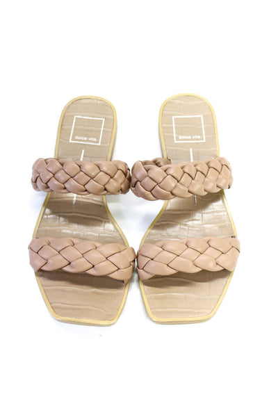 Dolce Vita Womens Brown Woven Double Strap Square Toe Flat Sandals Shoes Size6.5