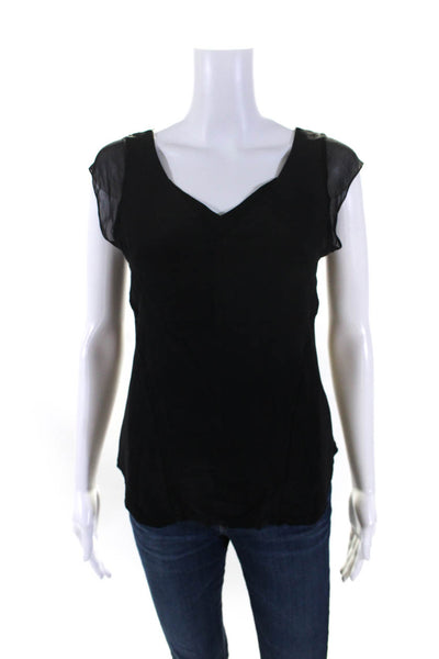 Nanette Lepore Womens Black V-Neck Mesh Trim Sleeveless Blouse Top Size 2