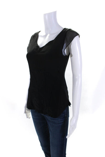 Nanette Lepore Womens Black V-Neck Mesh Trim Sleeveless Blouse Top Size 2