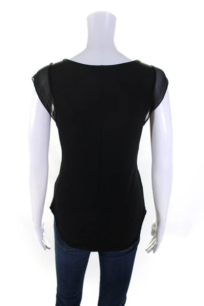 Nanette Lepore Womens Black V-Neck Mesh Trim Sleeveless Blouse Top Size 2