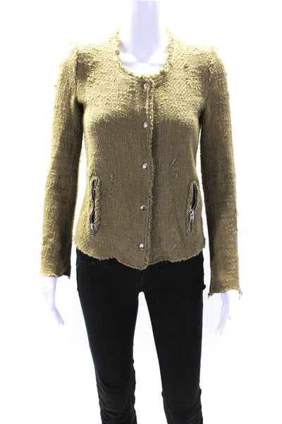 IRO Womens Agnette Woven Tweed Zip Snap Jacket Olive Green Size FR 36