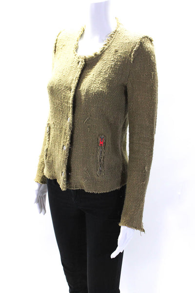 IRO Womens Agnette Woven Tweed Zip Snap Jacket Olive Green Size FR 36