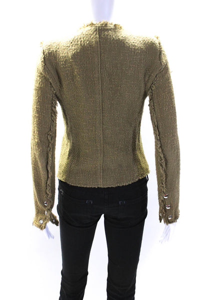 IRO Womens Agnette Woven Tweed Zip Snap Jacket Olive Green Size FR 36