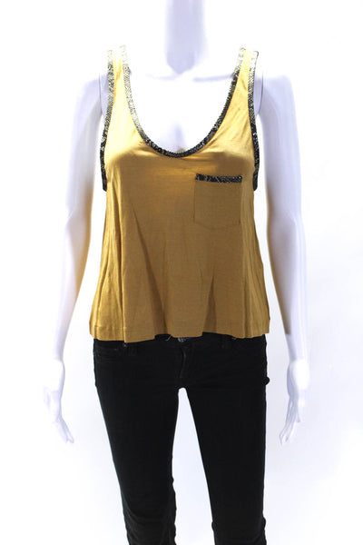 3.1 Phillip Lim Womens Faux Snakeskin Trim Scoop Neck Tank Top Gold Silk Size XS