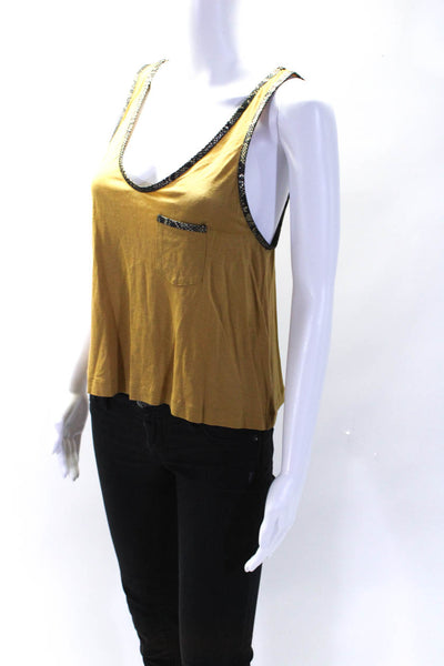 3.1 Phillip Lim Womens Faux Snakeskin Trim Scoop Neck Tank Top Gold Silk Size XS