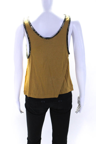 3.1 Phillip Lim Womens Faux Snakeskin Trim Scoop Neck Tank Top Gold Silk Size XS