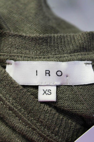 IRO Womens Marvina Long Sleeve Knit Distressed Top Tee Shirt Olive Linen Size XS