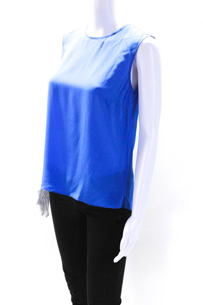 Jenni Kayne Womens Crew Neck Sleeveless Shell Tank Top Blouse Blue Silk Size XS