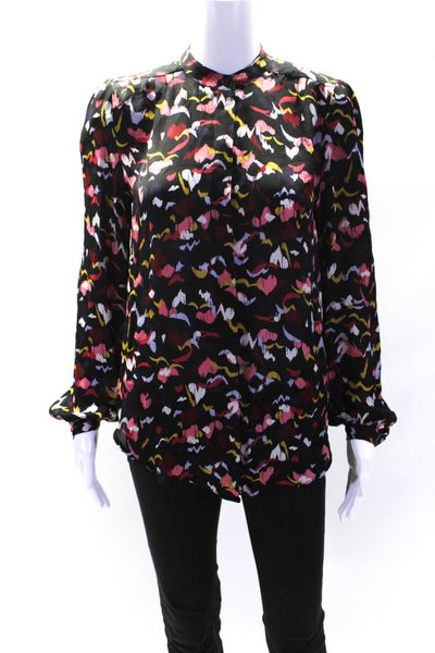 ALC Womens Long Sleeve Button Up Crew Neck Top Blouse Black Pink Purple Size 0