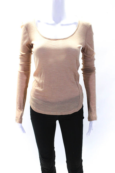 ALC Womens Long Sleeve Ribbed Scoop Neck Top Tee Shirt Beige Wool Size XS