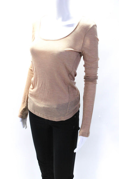 ALC Womens Long Sleeve Ribbed Scoop Neck Top Tee Shirt Beige Wool Size XS