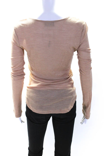 ALC Womens Long Sleeve Ribbed Scoop Neck Top Tee Shirt Beige Wool Size XS