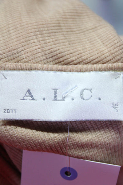 ALC Womens Long Sleeve Ribbed Scoop Neck Top Tee Shirt Beige Wool Size XS