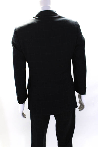 Etro Mens Check Grid Print Slim Leg Two Button Suit Black Wool Size IT 48