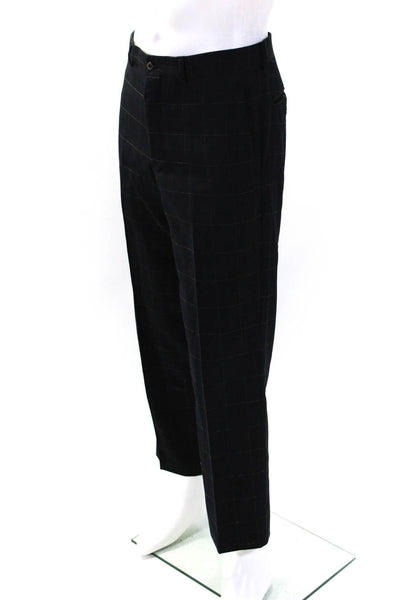 Etro Mens Check Grid Print Slim Leg Two Button Suit Black Wool Size IT 48